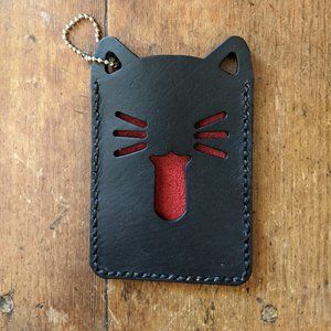 Leather Black Cat Credit Card / ID Holder Keychain card wallet